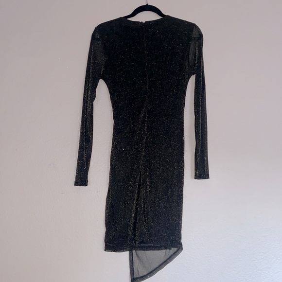 Faux Wrap Party Dress, Gold Shimmer on Black, Sheer Sleeves, Size Medium - Picture 2 of 9